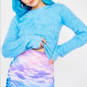 DOLLS KILL Horoscopez Blue Fuzzy Sweater XXL NWT